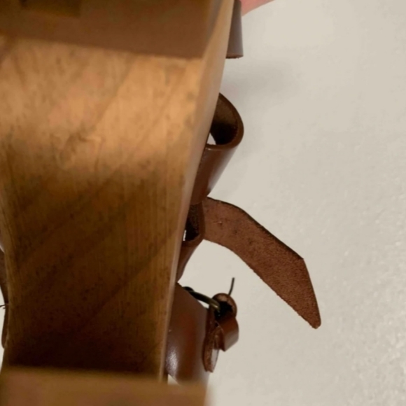 Zara Brown leather Heels Sandals wedges wood - Picture 3 of 5